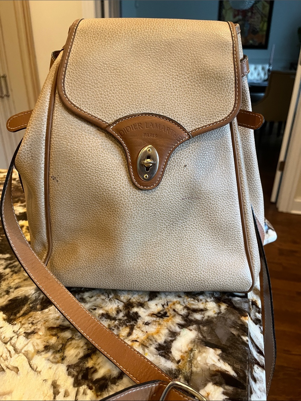 Didier Lamarthe Paris vtg Cream and Tan Crossbody Bag